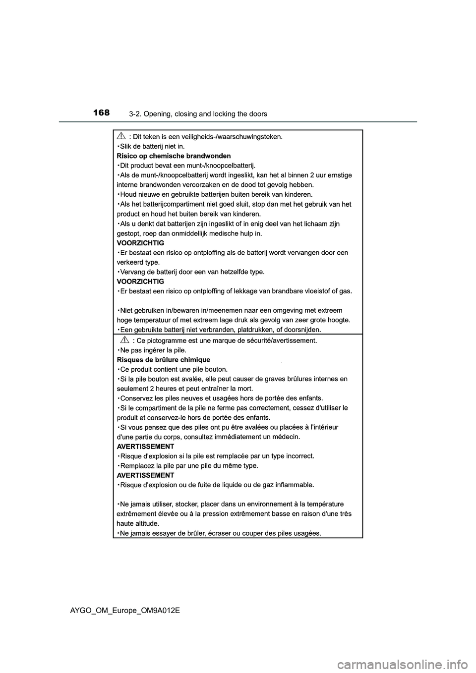 TOYOTA AYGO 2021  Owners Manual 1683-2. Opening, closing and locking the doors
AYGO_OM_Europe_OM9A012E 