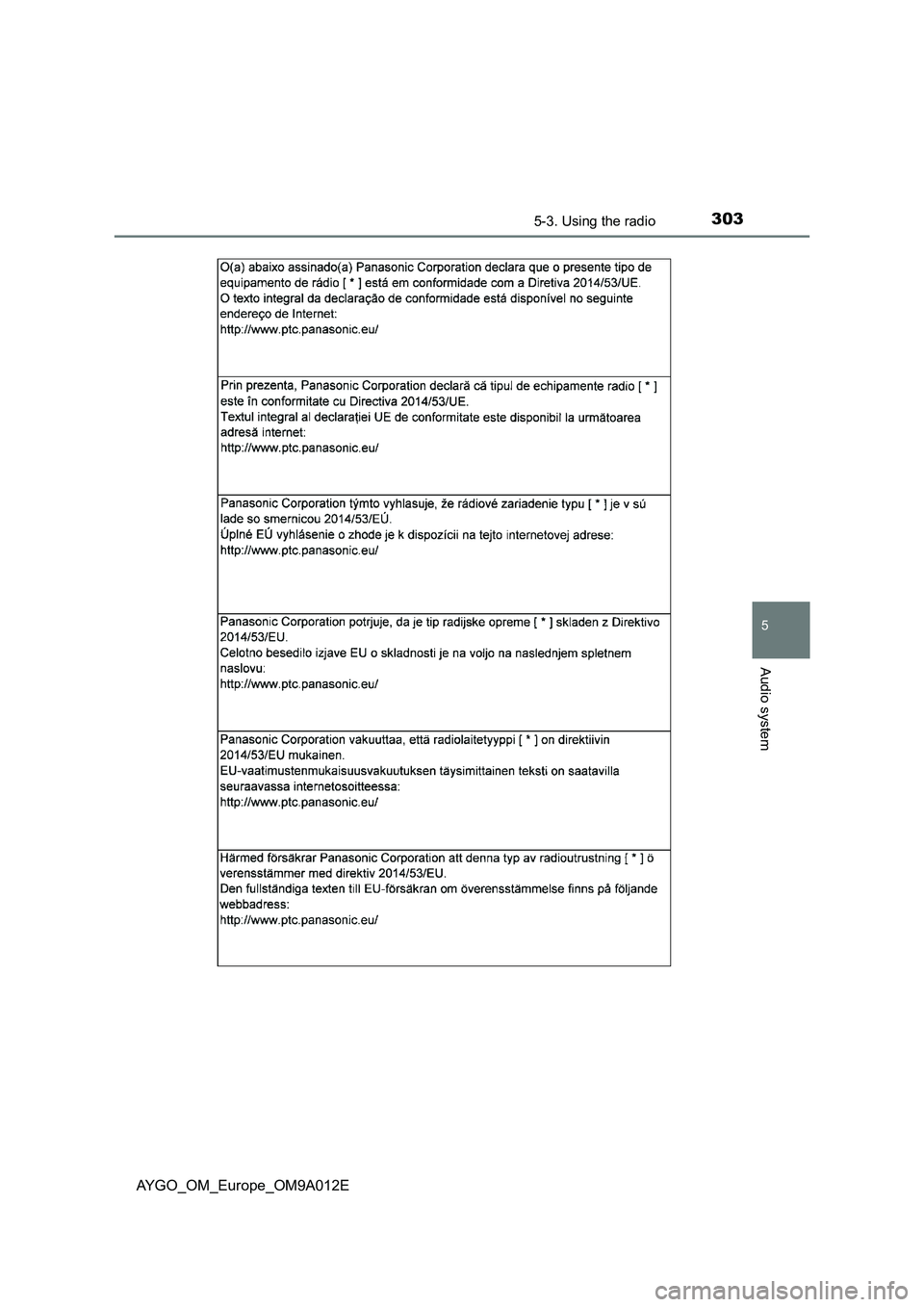 TOYOTA AYGO 2021  Owners Manual 3035-3. Using the radio
5
Audio system
AYGO_OM_Europe_OM9A012E 