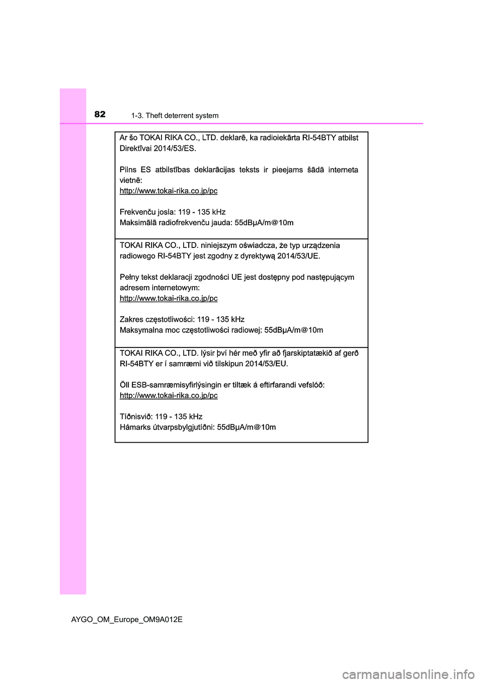 TOYOTA AYGO 2021  Owners Manual 821-3. Theft deterrent system
AYGO_OM_Europe_OM9A012E 