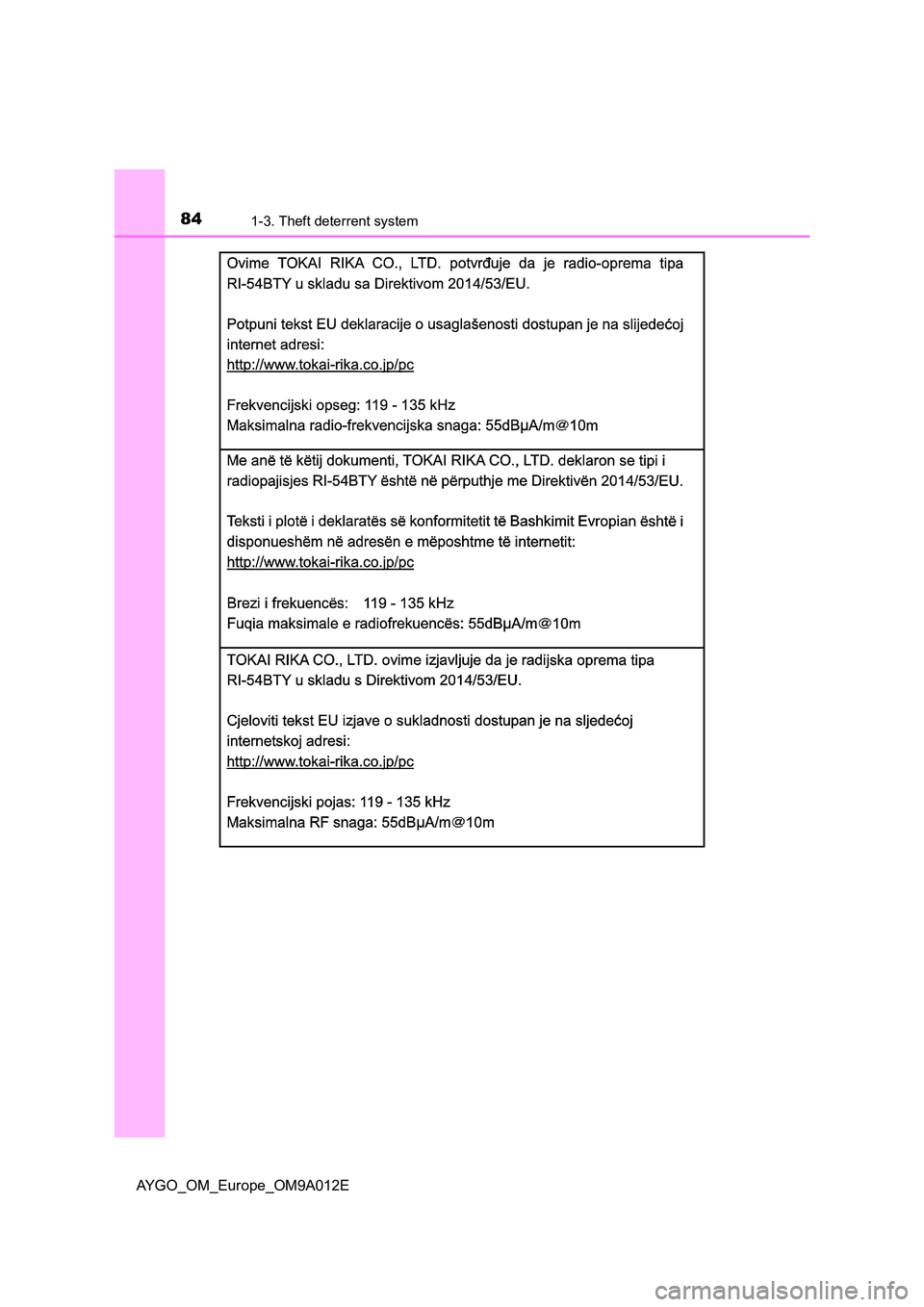 TOYOTA AYGO 2021  Owners Manual 841-3. Theft deterrent system
AYGO_OM_Europe_OM9A012E 