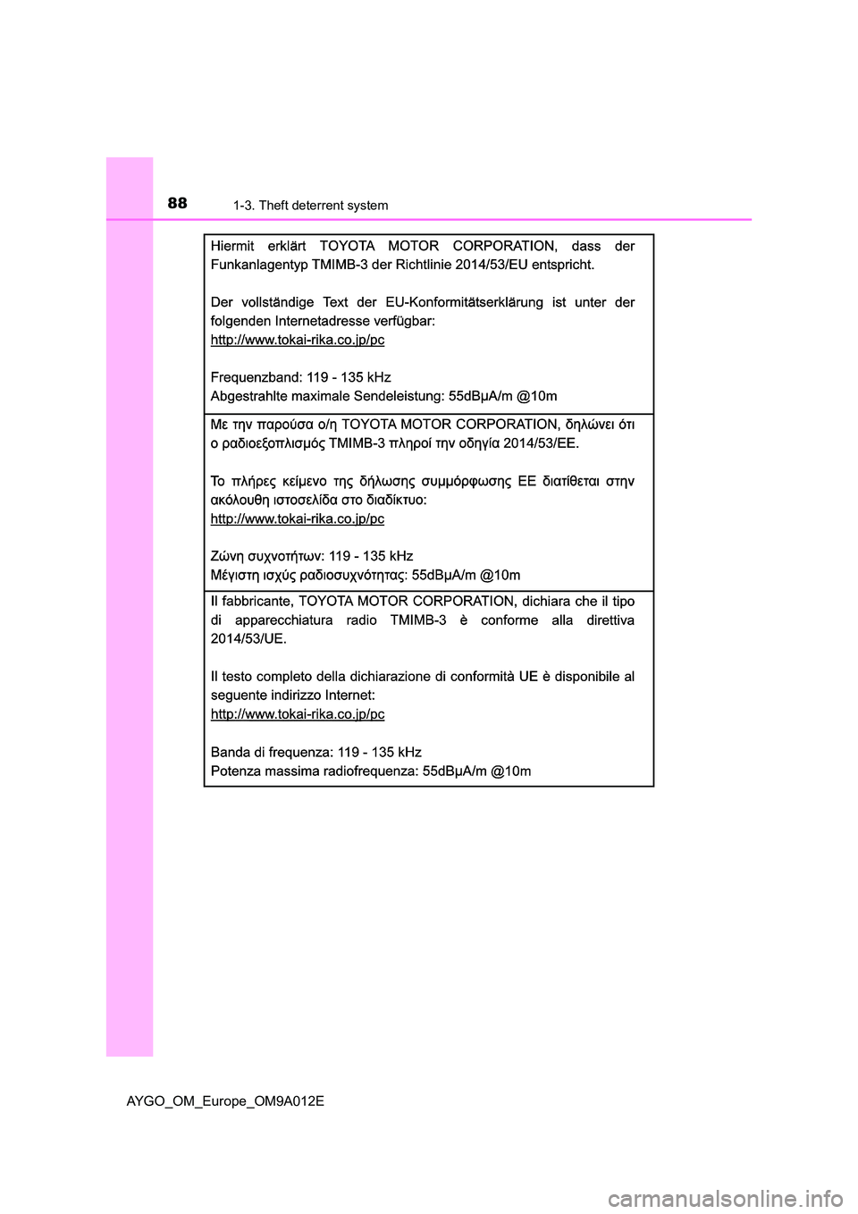 TOYOTA AYGO 2021  Owners Manual 881-3. Theft deterrent system
AYGO_OM_Europe_OM9A012E 