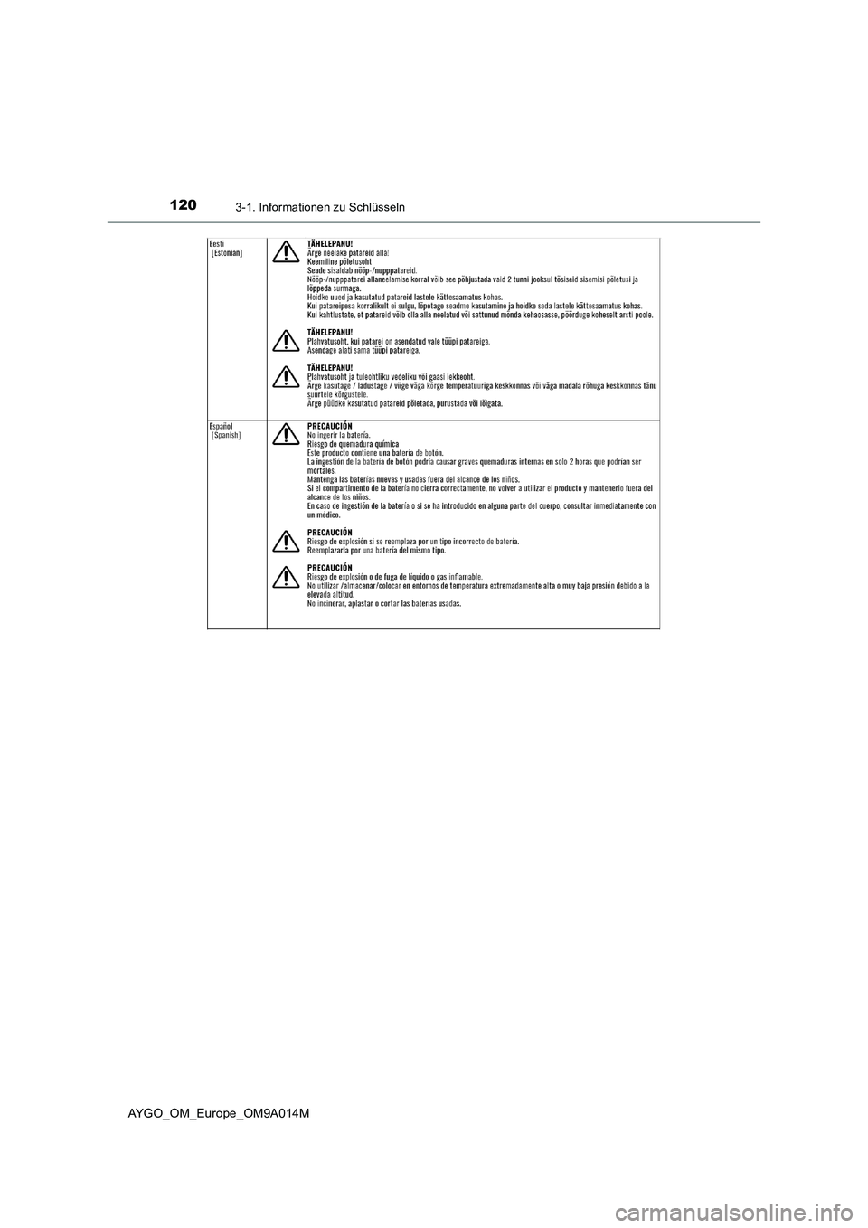 TOYOTA AYGO 2021  Betriebsanleitungen (in German) 1203-1. Informationen zu Schlüsseln
AYGO_OM_Europe_OM9A014M 