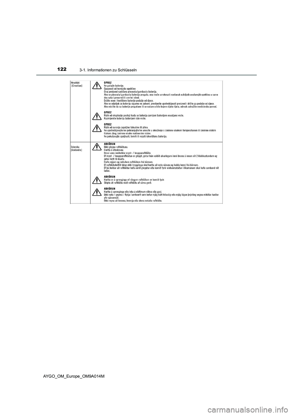TOYOTA AYGO 2021  Betriebsanleitungen (in German) 1223-1. Informationen zu Schlüsseln
AYGO_OM_Europe_OM9A014M 