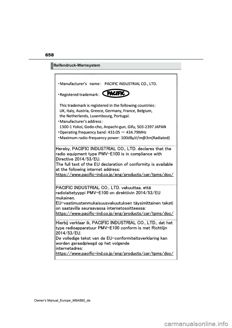 TOYOTA BZ4X 2023  Betriebsanleitungen (in German) 658
Owner’s Manual_Europe_M9A890_de
Reifendruck-Warnsystem 