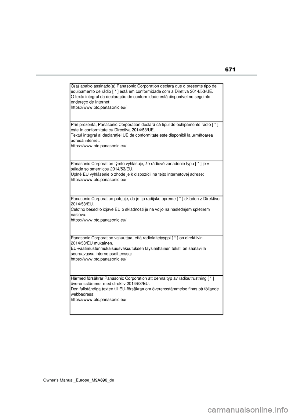 TOYOTA BZ4X 2023  Betriebsanleitungen (in German) 671
Owner’s Manual_Europe_M9A890_de 