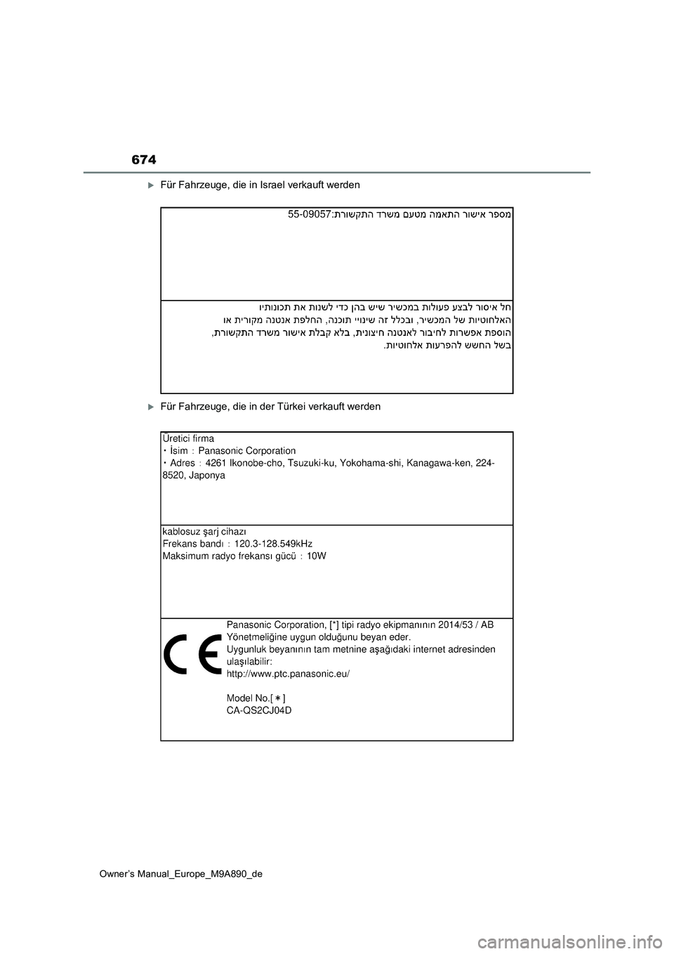 TOYOTA BZ4X 2023  Betriebsanleitungen (in German) 674
Owner’s Manual_Europe_M9A890_de
Für Fahrzeuge, die in Israel verkauft werden
Für Fahrzeuge, die in der Türkei verkauft werden 