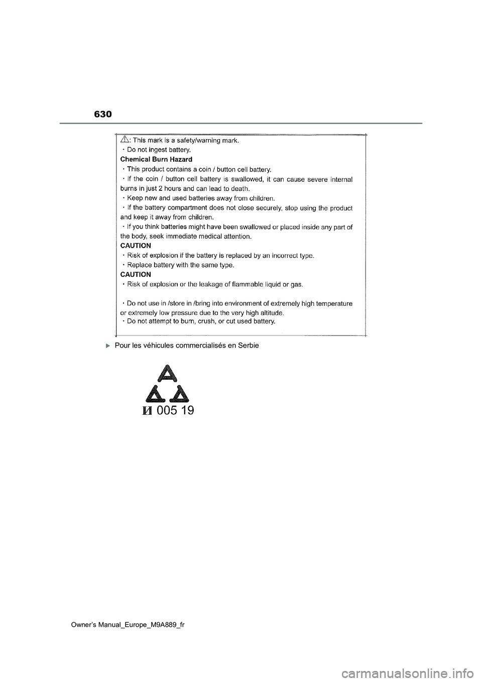 TOYOTA BZ4X 2023  Manuel du propriétaire (in French) 630
Owner’s Manual_Europe_M9A889_fr
Pour les véhicules commercialisés en Serbie 