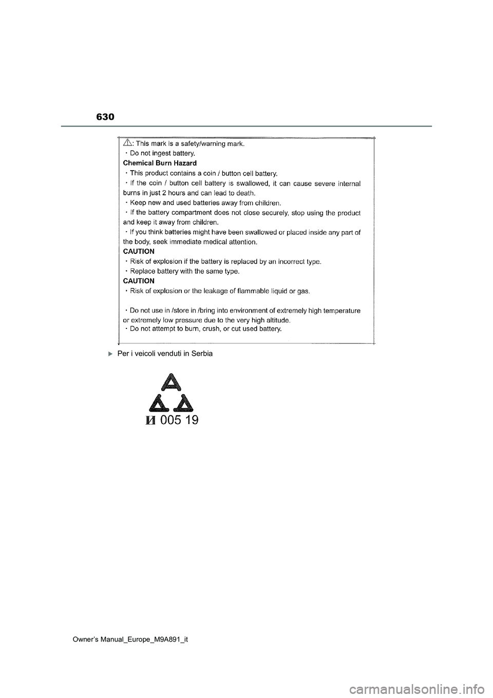 TOYOTA BZ4X 2023  Manuale duso (in Italian) 630
Owner’s Manual_Europe_M9A891_it
Per i veicoli venduti in Serbia 
