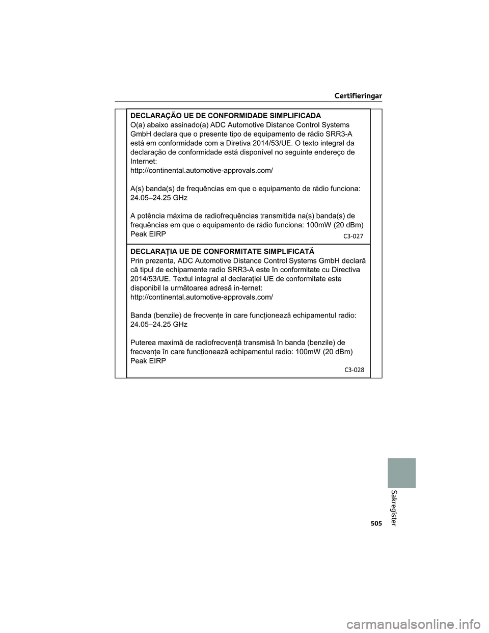 TOYOTA BZ4X 2023  Bruksanvisningar (in Swedish) Certifieringar
505
Sakregister 