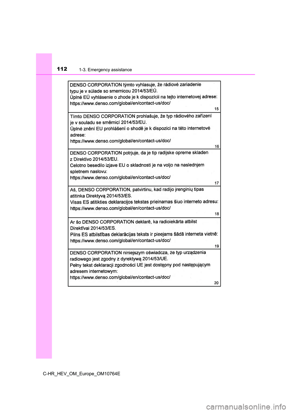 TOYOTA C-HR 2023  Owners Manual 1121-3. Emergency assistance
C-HR_HEV_OM_Europe_OM10764E 