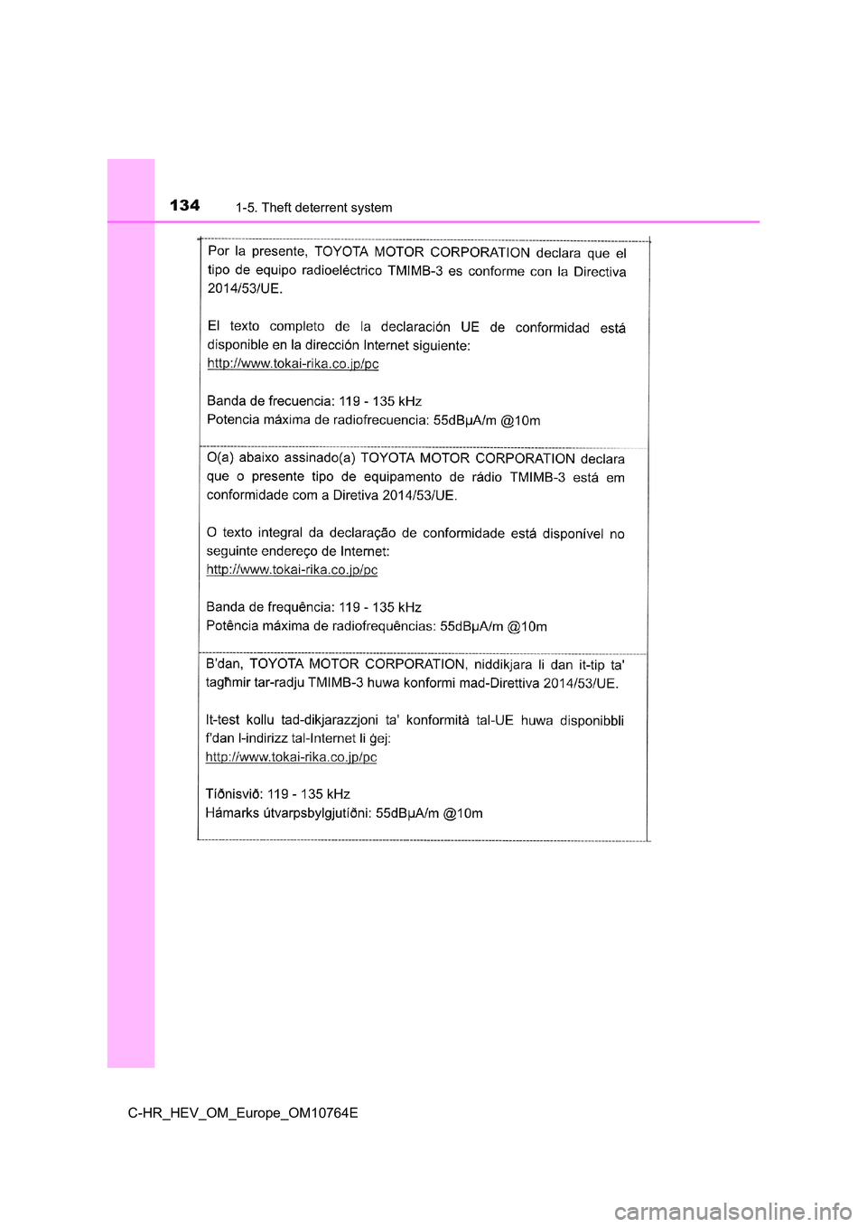 TOYOTA C-HR 2023  Owners Manual 1341-5. Theft deterrent system
C-HR_HEV_OM_Europe_OM10764E 