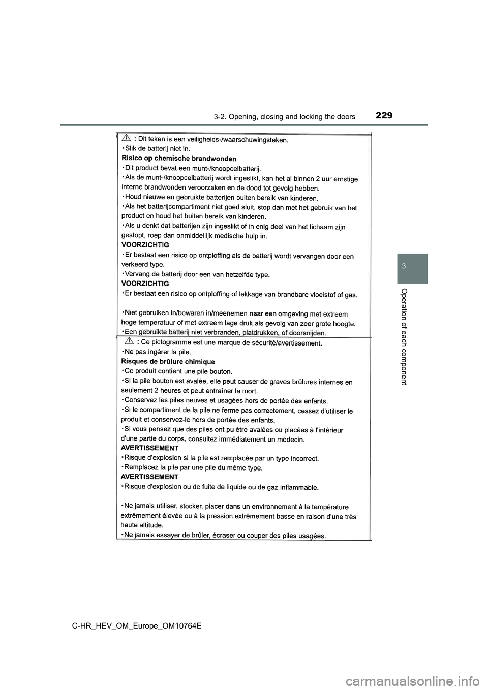 TOYOTA C-HR 2023  Owners Manual 2293-2. Opening, closing and locking the doors
3
Operation of each component
C-HR_HEV_OM_Europe_OM10764E 