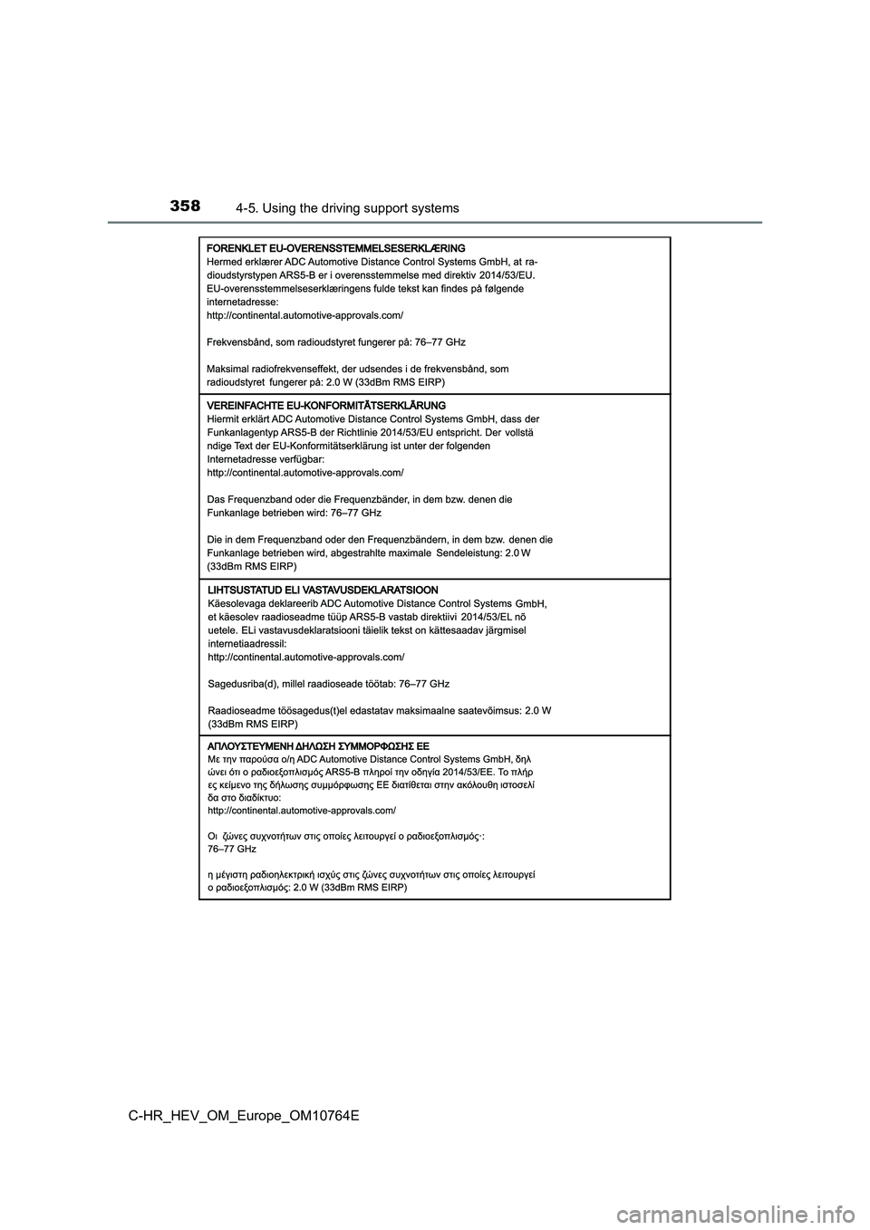 TOYOTA C-HR 2023  Owners Manual 3584-5. Using the driving support systems
C-HR_HEV_OM_Europe_OM10764E 
