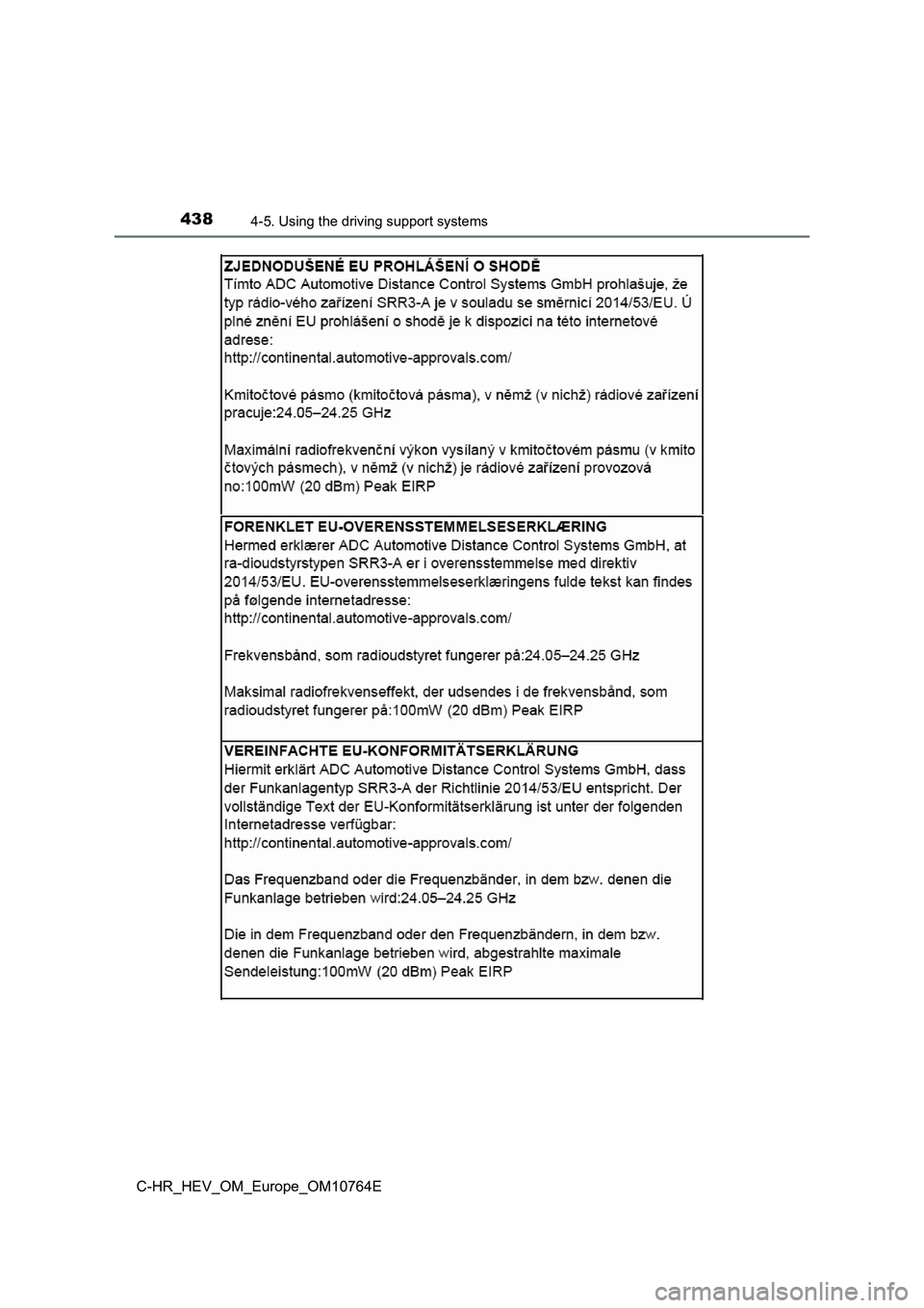 TOYOTA C-HR 2023  Owners Manual 4384-5. Using the driving support systems
C-HR_HEV_OM_Europe_OM10764E 