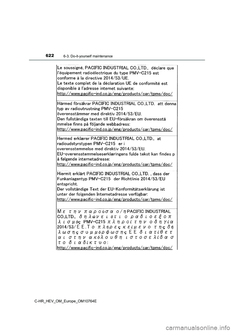 TOYOTA C-HR 2023  Owners Manual 6226-3. Do-it-yourself maintenance
C-HR_HEV_OM_Europe_OM10764E 