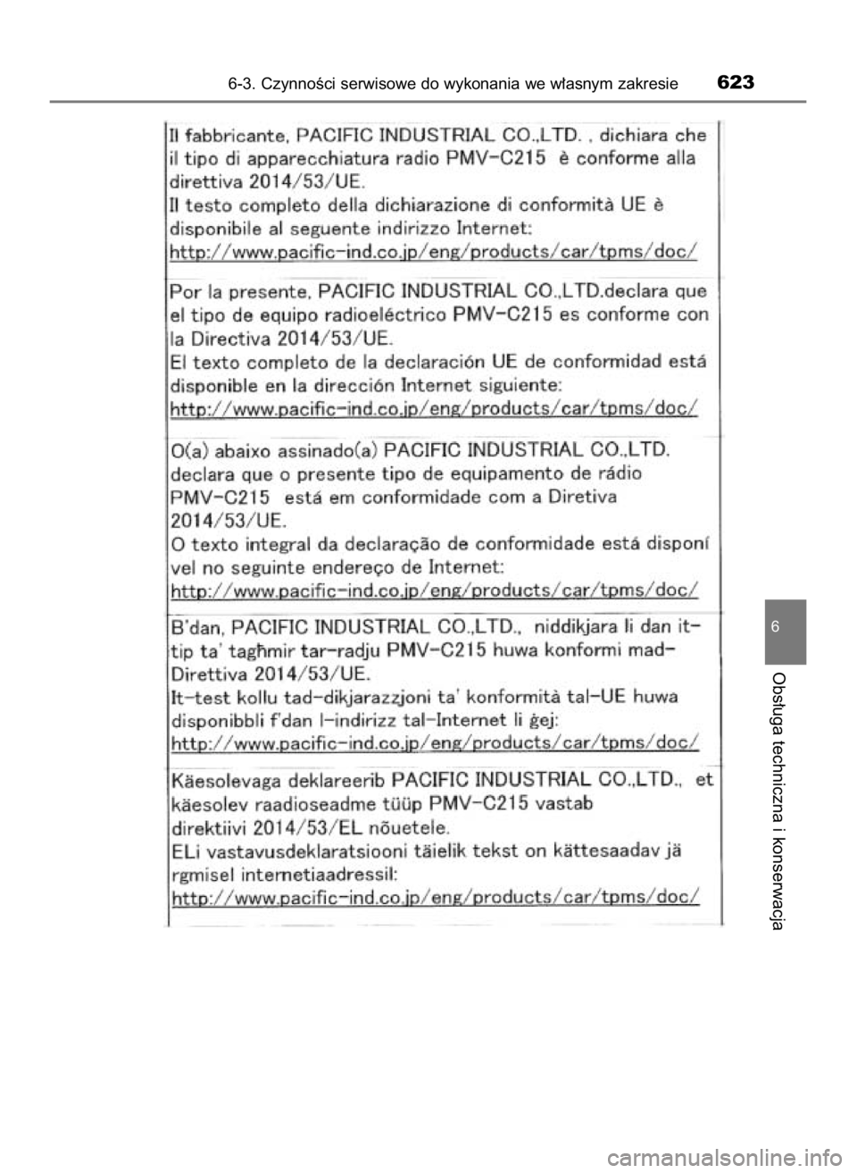 TOYOTA C-HR 2023  Instrukcja obsługi (in Polish) 6-3. CzynnoÊci serwisowe do wykonania we w∏asnym zakresie623
6
Obs∏uga techniczna i konserwacja
18 C_HR HV OM10764E  6/22/22  11:57 AM  Page 623 