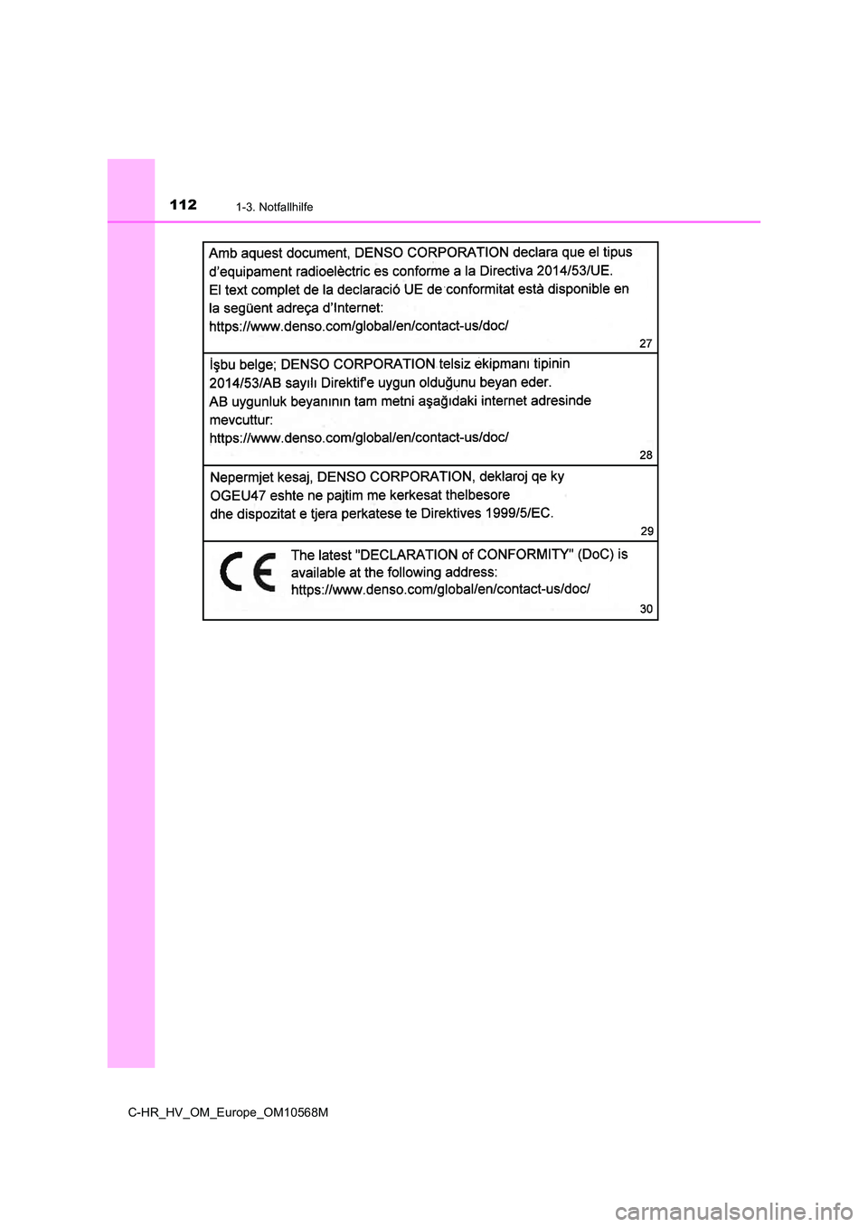 TOYOTA C-HR 2020  Betriebsanleitungen (in German) 1121-3. Notfallhilfe
C-HR_HV_OM_Europe_OM10568M 