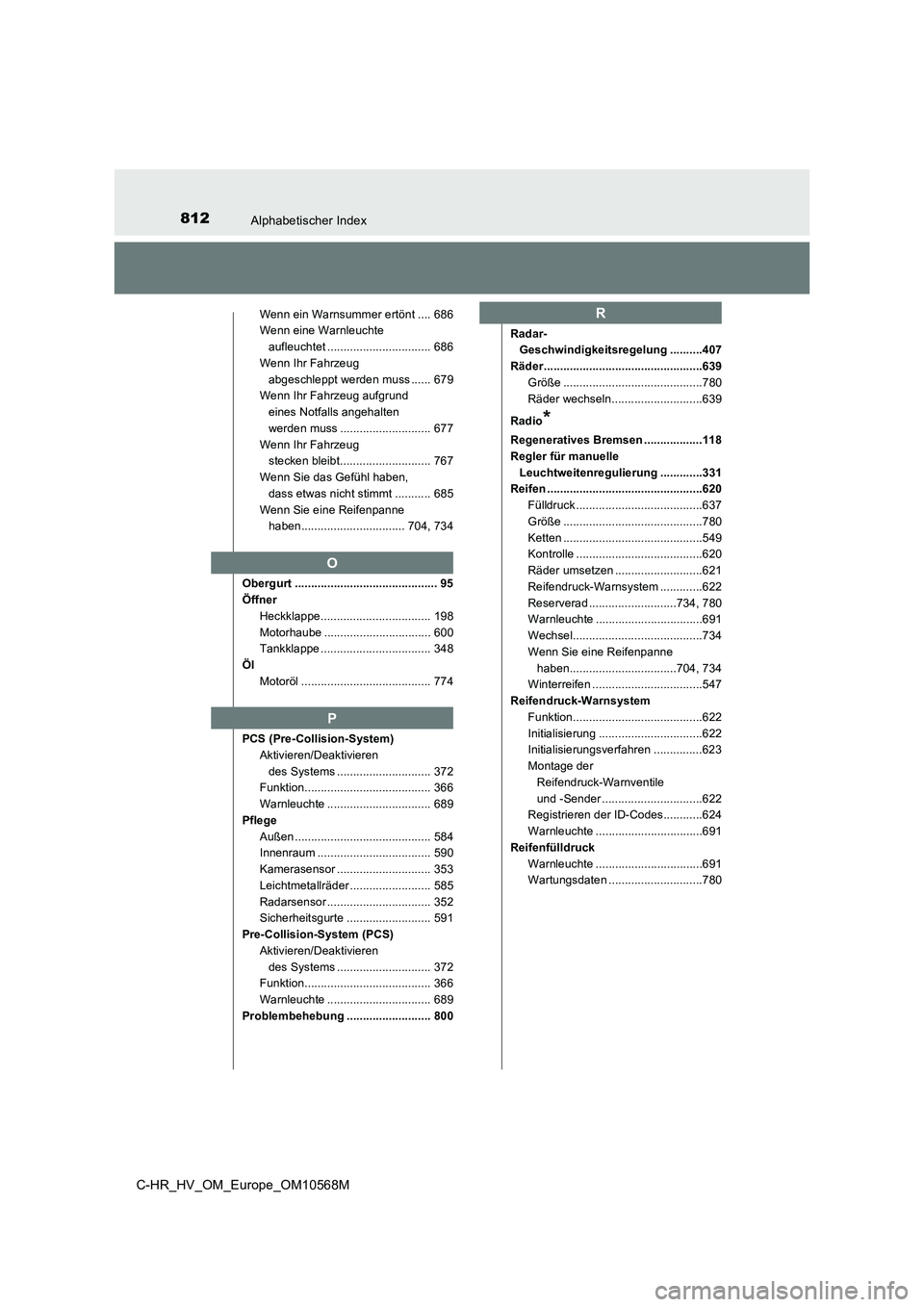 TOYOTA C-HR 2020 Betriebsanleitungen (in German) 812Alphabetischer Index
C-HR_HV_OM_Europe_OM10568M
Wenn ein Warnsummer ertönt .... 686
Wenn eine Warnleuchte
aufleuchtet ................................ 686
Wenn Ihr Fahrzeug
abgeschleppt werden m TOYOTA C-HR 2020 Betriebsanleitungen (in German) 812Alphabetischer Index
C-HR_HV_OM_Europe_OM10568M
Wenn ein Warnsummer ertönt .... 686
Wenn eine Warnleuchte
aufleuchtet ................................ 686
Wenn Ihr Fahrzeug
abgeschleppt werden m
