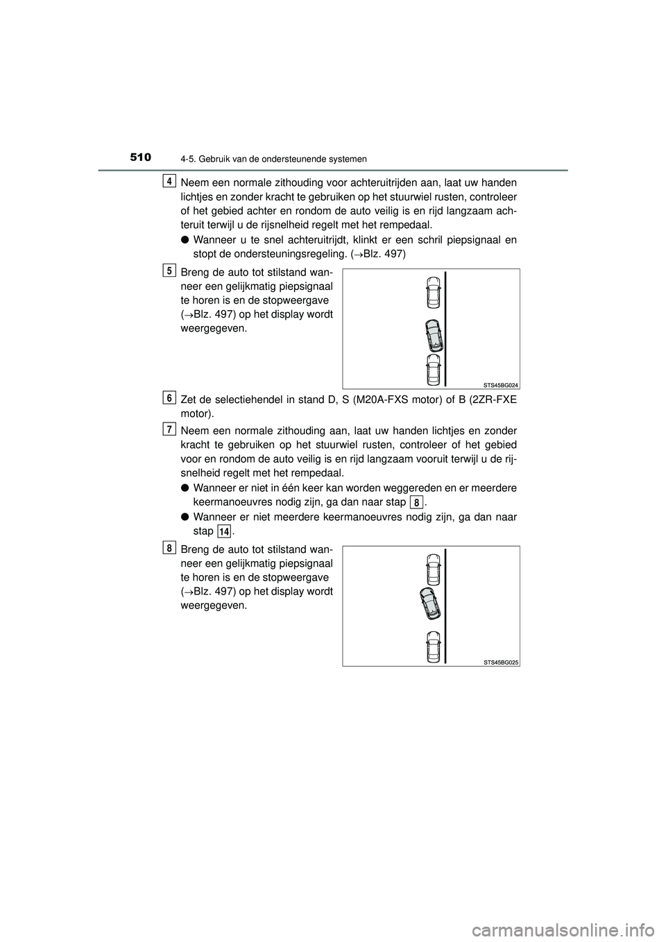 TOYOTA C-HR 2021 Instructieboekje (in Dutch) 5104-5. Gebruik van de ondersteunende systemen
C-HR_HV_OM_Europe_OM10566E
Neem een normale zithouding voor achteruitrijden aan, laat uw handen
lichtjes en zonder kracht te gebruiken op het stuurwiel r TOYOTA C-HR 2021 Instructieboekje (in Dutch) 5104-5. Gebruik van de ondersteunende systemen
C-HR_HV_OM_Europe_OM10566E
Neem een normale zithouding voor achteruitrijden aan, laat uw handen
lichtjes en zonder kracht te gebruiken op het stuurwiel r