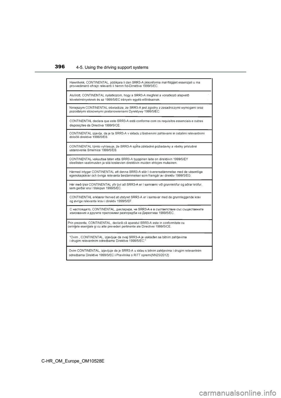 TOYOTA C-HR 2017  Owners Manual 3964-5. Using the driving support systems
C-HR_OM_Europe_OM10528E 