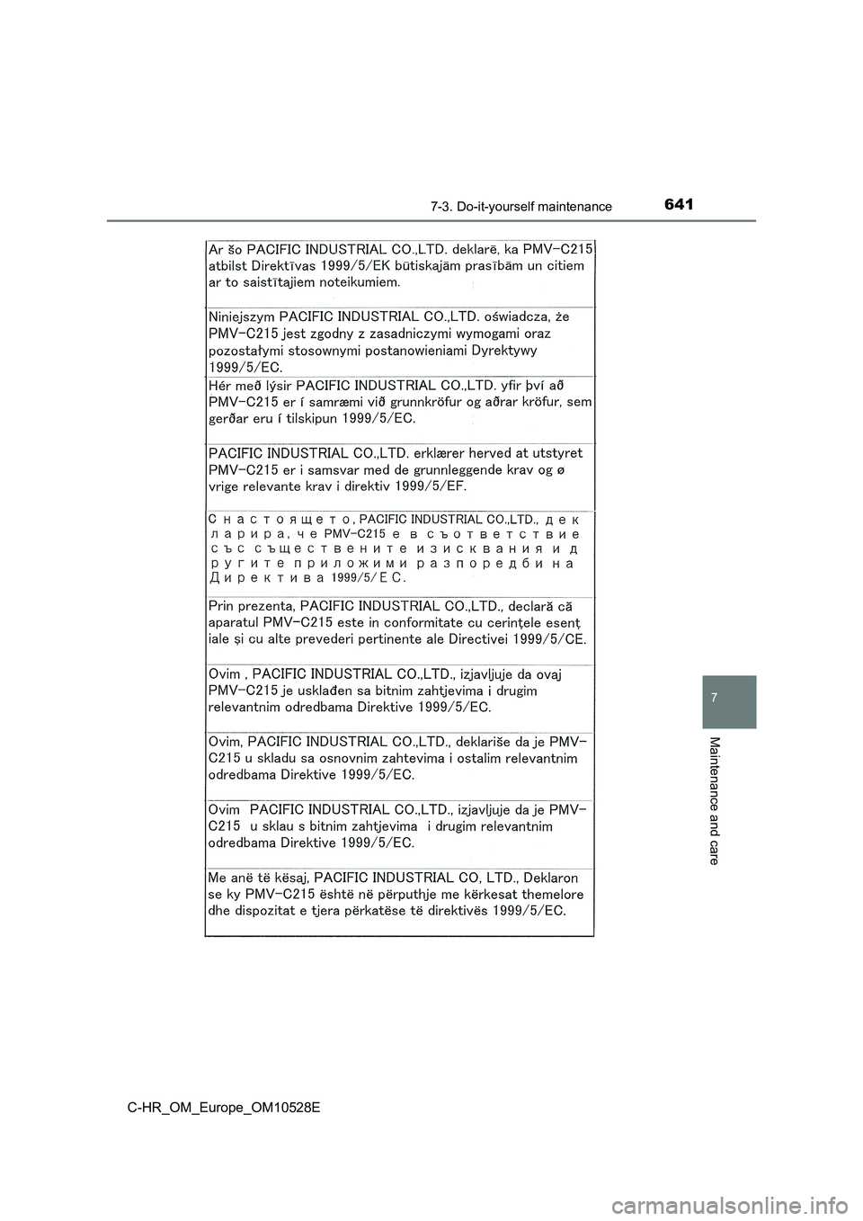 TOYOTA C-HR 2017  Owners Manual 6417-3. Do-it-yourself maintenance
7
Maintenance and care
C-HR_OM_Europe_OM10528E 