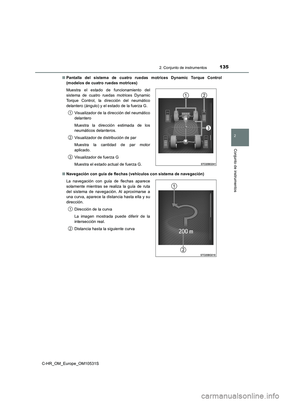 TOYOTA C-HR 2017 Manual del propietario (in Spanish) 1352. Conjunto de instrumentos
2
Conjunto de instrumentos
C-HR_OM_Europe_OM10531S
■ Pantalla del sistema de cuatro ruedas motrices Dynamic Torque Control
(modelos de cuatro ruedas motrices)
■ N TOYOTA C-HR 2017 Manual del propietario (in Spanish) 1352. Conjunto de instrumentos
2
Conjunto de instrumentos
C-HR_OM_Europe_OM10531S
■ Pantalla del sistema de cuatro ruedas motrices Dynamic Torque Control
(modelos de cuatro ruedas motrices)
■ N