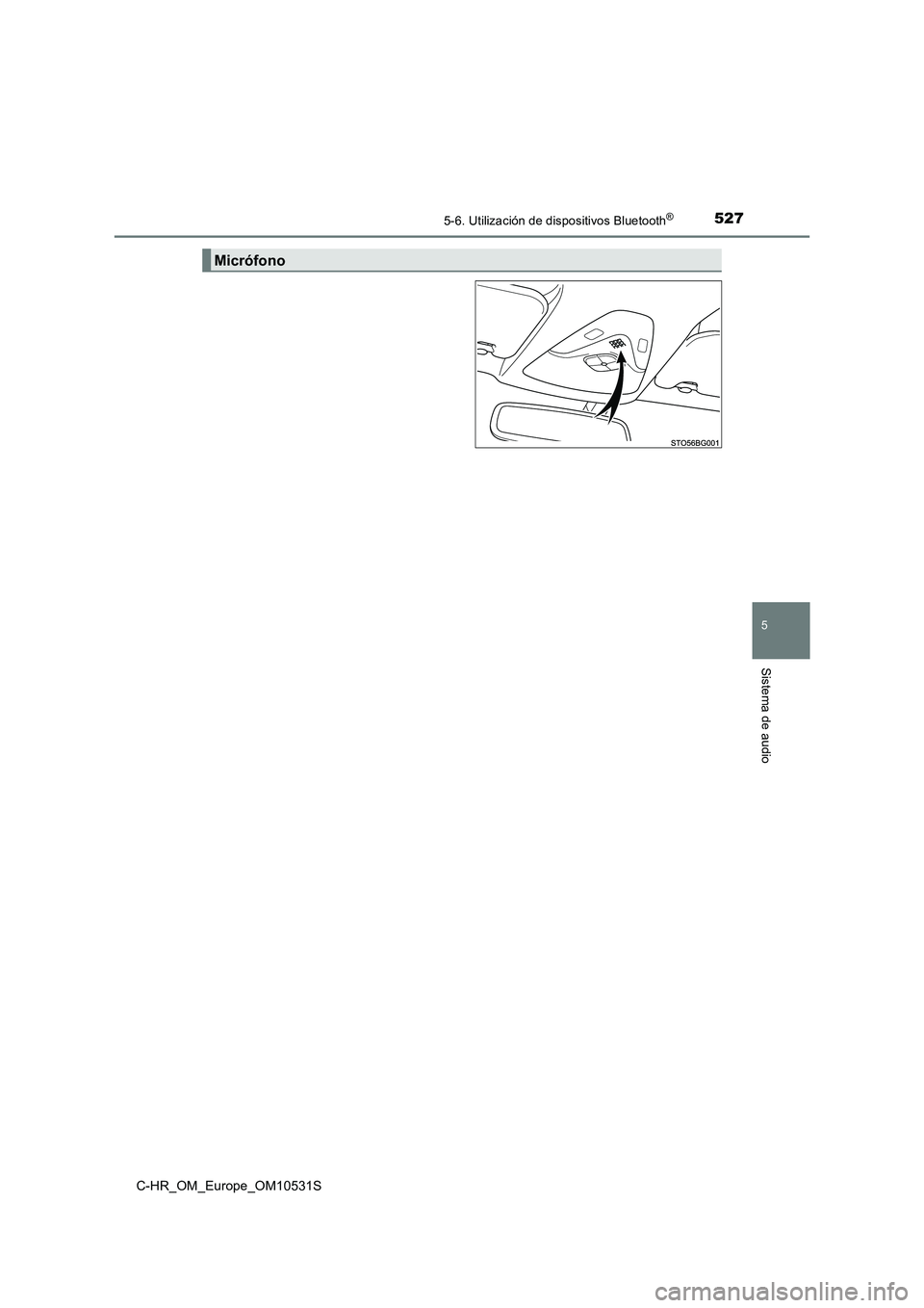 TOYOTA C-HR 2017  Manual del propietario (in Spanish) 5275-6. Utilización de dispositivos Bluetooth®
5
Sistema de audio
C-HR_OM_Europe_OM10531S
Micrófono 
