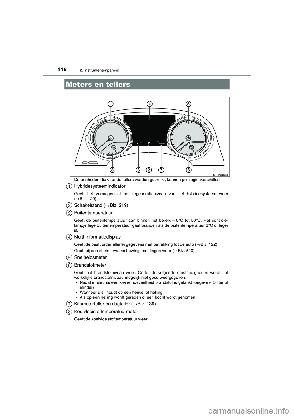 TOYOTA CAMRY 2022 Instructieboekje (in Dutch) 1182. Instrumentenpaneel
CAMRY_HV_EEDe eenheden die voor de tellers worden
gebruikt, kunnen per regio verschillen.
Hybridesysteemindicator
Geeft het vermogen of het regeneratieniveau van het hybrides TOYOTA CAMRY 2022 Instructieboekje (in Dutch) 1182. Instrumentenpaneel
CAMRY_HV_EEDe eenheden die voor de tellers worden
gebruikt, kunnen per regio verschillen.
Hybridesysteemindicator
Geeft het vermogen of het regeneratieniveau van het hybrides