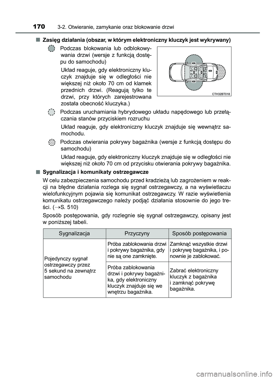 TOYOTA CAMRY 2022 Instrukcja obsługi (in Polish) Zasi´g dzia∏ania (obszar, w którym elektroniczny kluczyk jest wykrywany)
Podczas blokowania lub odblokowy-
wania drzwi (wersje z funkcjà dost´-
pu do samochodu)
Uk∏ad reaguje, gdy elekt TOYOTA CAMRY 2022 Instrukcja obsługi (in Polish) Zasi´g dzia∏ania (obszar, w którym elektroniczny kluczyk jest wykrywany)
Podczas blokowania lub odblokowy-
wania drzwi (wersje z funkcjà dost´-
pu do samochodu)
Uk∏ad reaguje, gdy elekt