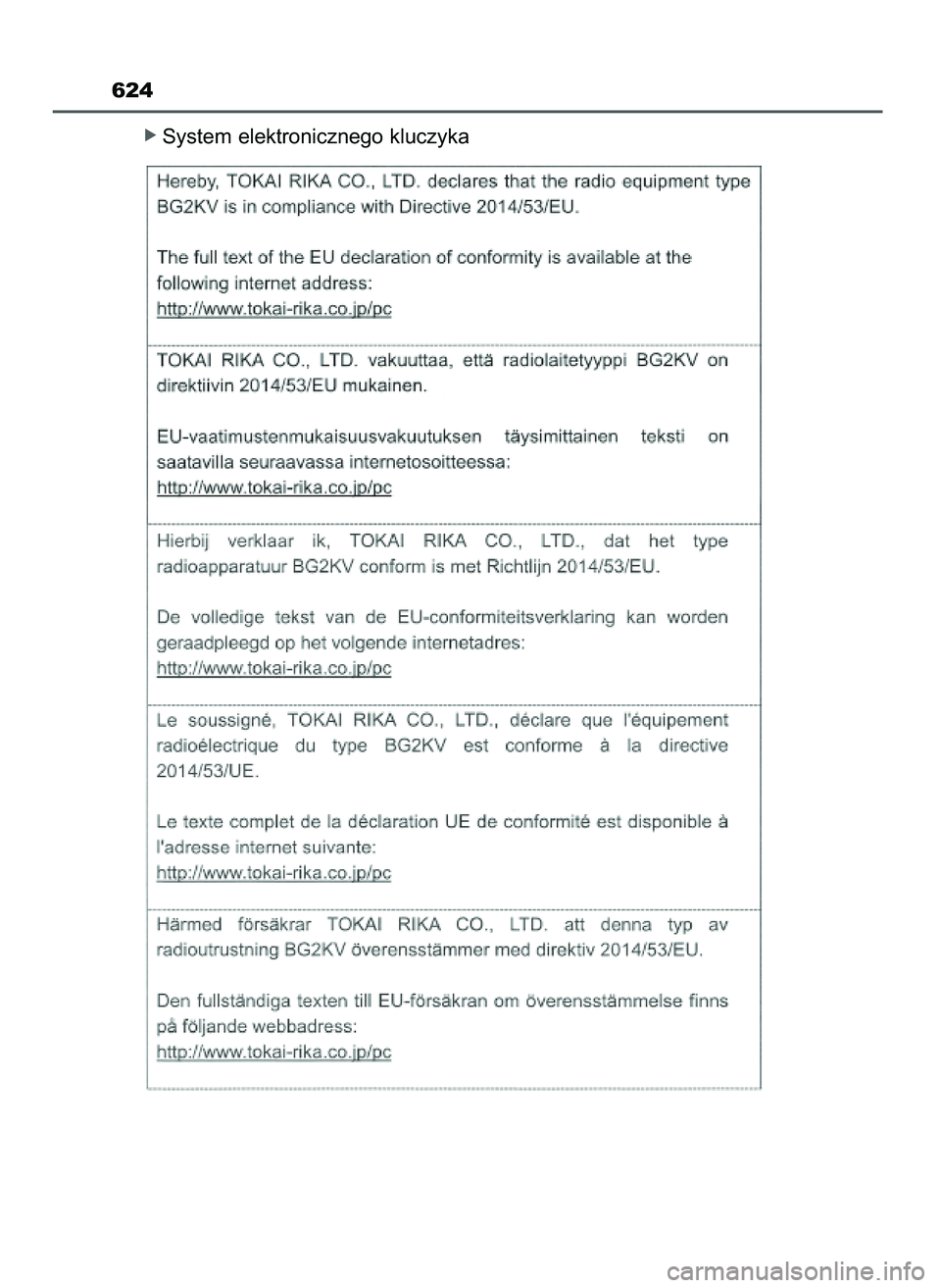 TOYOTA CAMRY 2022  Instrukcja obsługi (in Polish) ó System elektronicznego kluczyka
624
3 Camry HV OM33F05E  11/3/21  14:32  Page 624    (Black plate) 