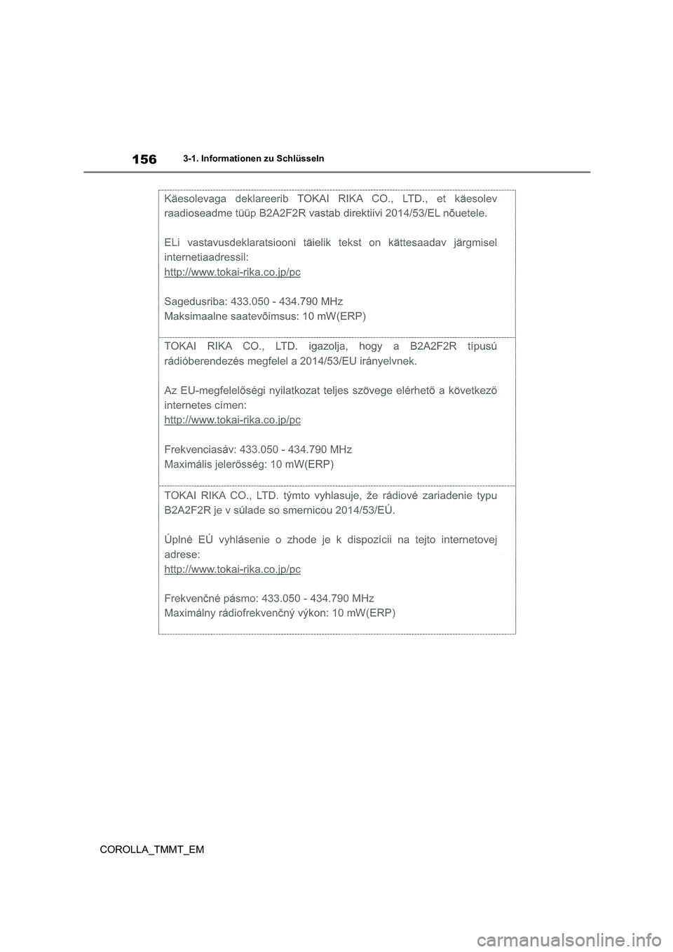 TOYOTA COROLLA 2021  Betriebsanleitungen (in German) 1563-1. Informationen zu Schlüsseln
COROLLA_TMMT_EM 