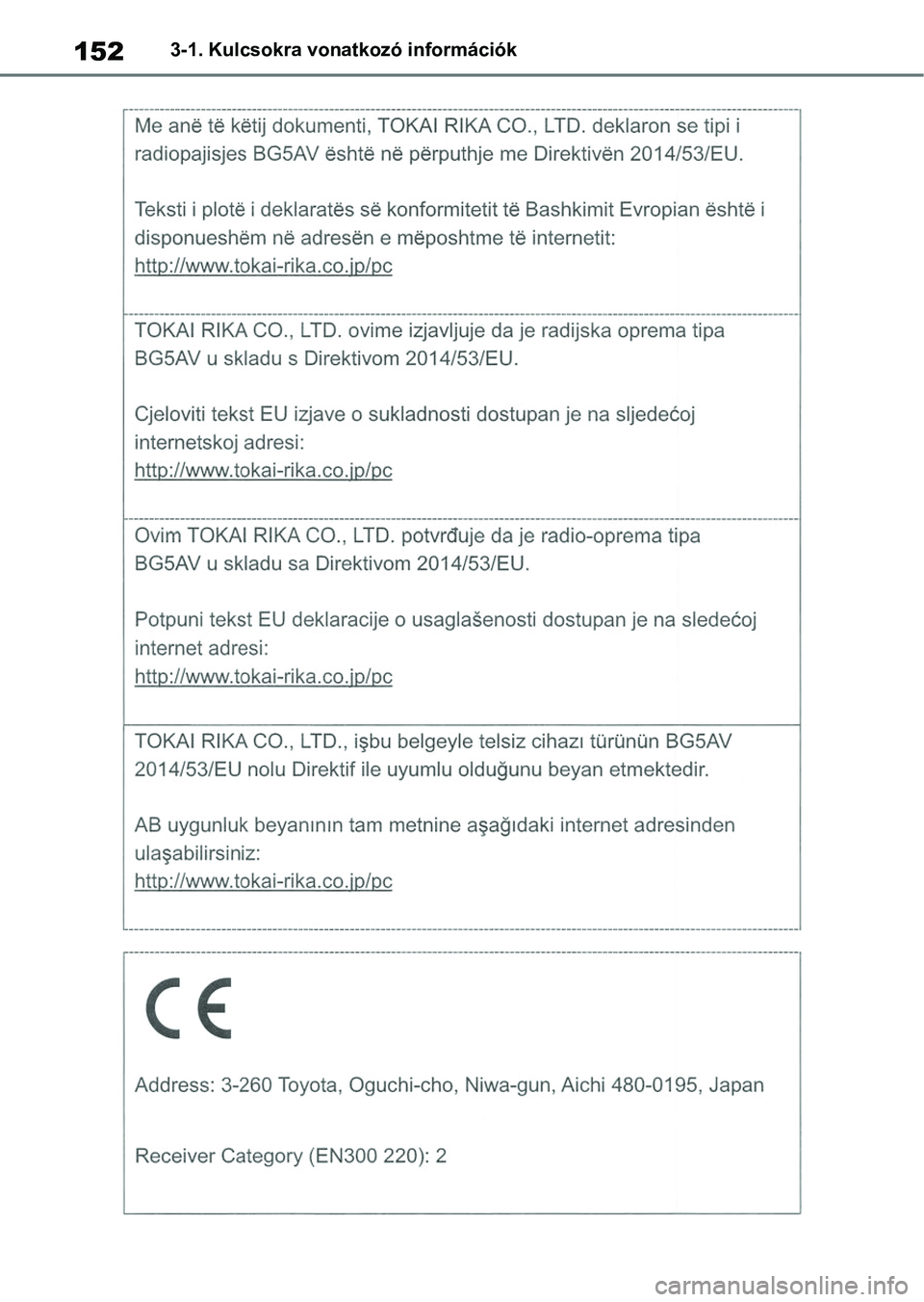 TOYOTA COROLLA 2021  Kezelési útmutató (in Hungarian) 1523-1. Kulcsokra vonatkozó információk 