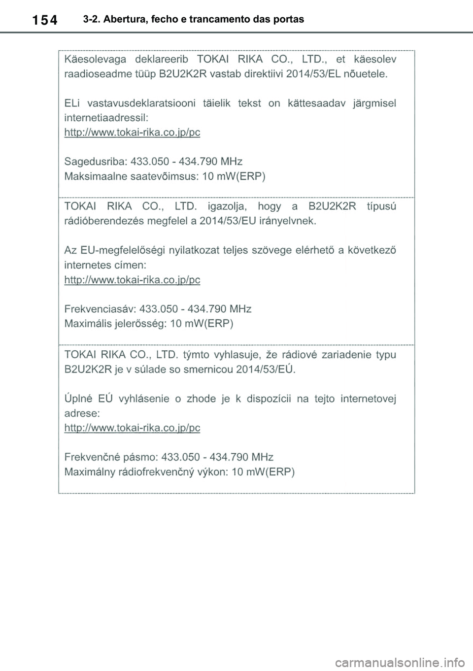 TOYOTA COROLLA 2021  Manual de utilização (in Portuguese) 154
�&�2�5�2�/�/�$ �+�9 �7�0�0�7 �(�(
������$�E�H�U�W�X�U�D���I�H�F�K�R��H��W�U�D�Q�F�D�P�H�Q�W�R��G�D�V��S�R�U�W�D�V
�������3������D������I�P���3�D�J�H�������:�H�G�