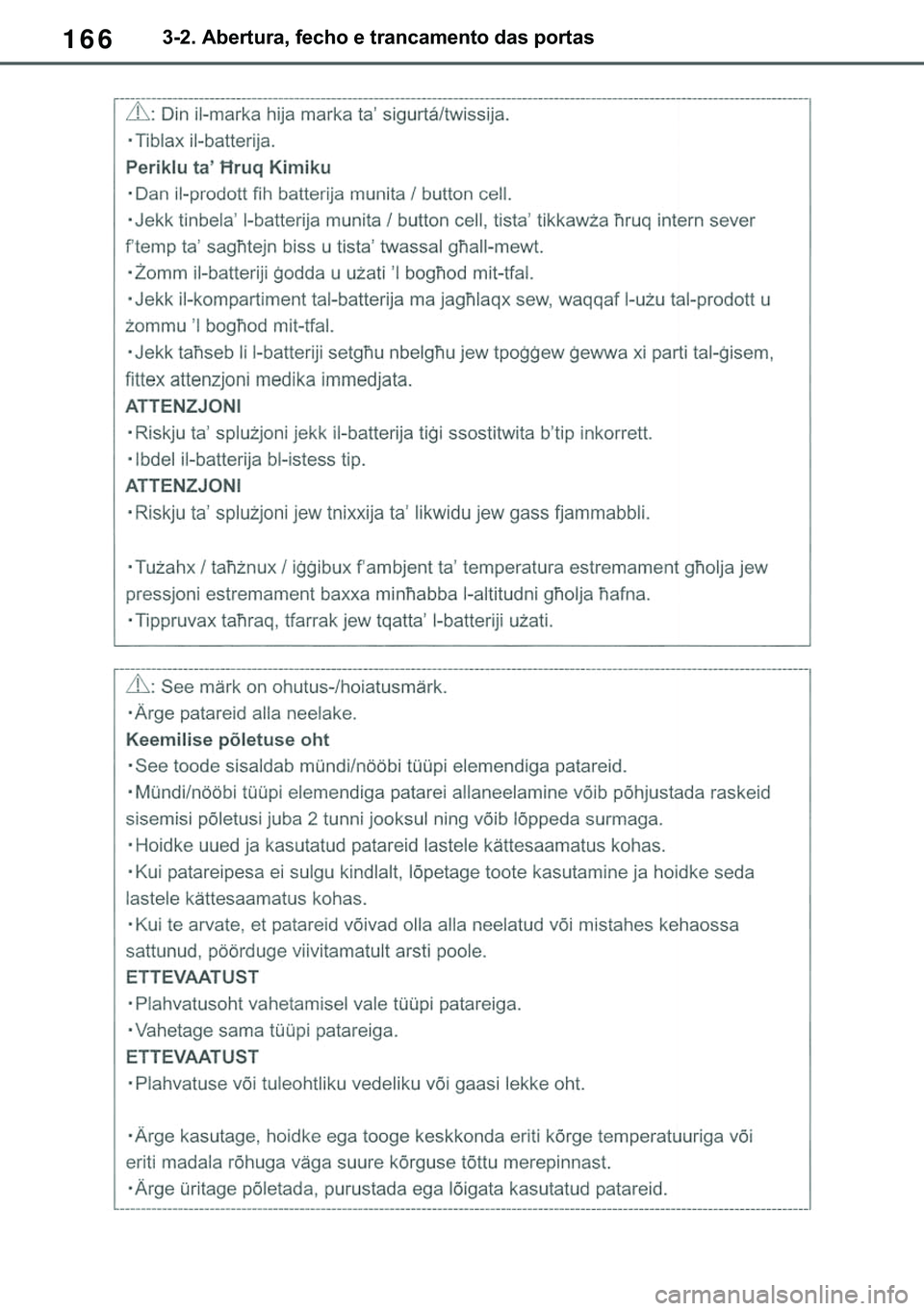 TOYOTA COROLLA 2021  Manual de utilização (in Portuguese) 166
�&�2�5�2�/�/�$ �+�9 �7�0�0�7 �(�(
������$�E�H�U�W�X�U�D���I�H�F�K�R��H��W�U�D�Q�F�D�P�H�Q�W�R��G�D�V��S�R�U�W�D�V
�������3������D������I�P���3�D�J�H�������:�H�G�