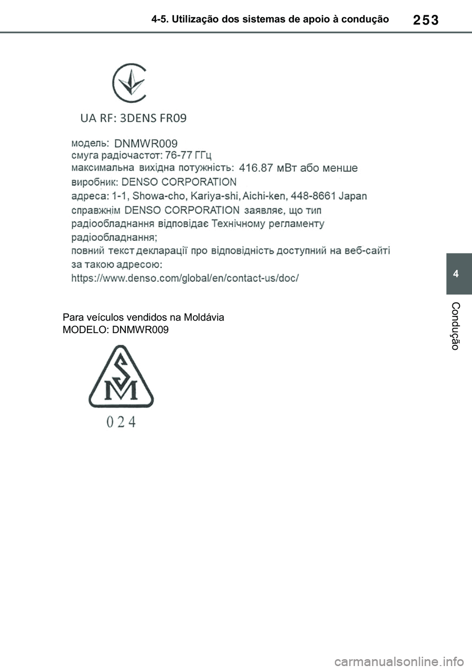 TOYOTA COROLLA 2020  Manual de utilização (in Portuguese) 253
�
�&�2�5�2�/�/�$ �+�9 �7�0�0�7 �(�(
������8�W�L�O�L�]�D�o�m�R��G�R�V��V�L�V�W�H�P�D�V��G�H��D�S�R�L�R��j��F�R�Q�G�X�o�m�R
�&�R�Q�G�X�o�m�R
�3�D�U�D��Y�H�t�F�X�O�R�V��Y�H�Q�G�L�G�R�V�