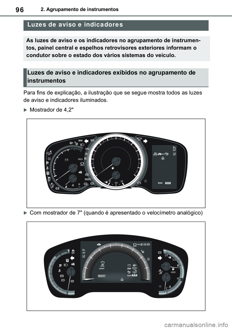 TOYOTA COROLLA 2021  Manual de utilização (in Portuguese) 96
�&�2�5�2�/�/�$ �+�9 �7�0�0�7 �(�(
����$�J�U�X�S�D�P�H�Q�W�R��G�H��L�Q�V�W�U�X�P�H�Q�W�R�V
�����,�Q�V�W�U�X�P�H�Q�W��F�O�X�V�W�H�U
<003300440055004400030049004c0051005600030047004800030048