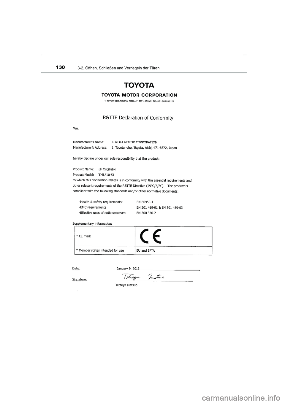 TOYOTA COROLLA 2015  Betriebsanleitungen (in German) 1303-2. Öffnen, Schließen und Verriegeln der Türen
COROLLA_TMMT_EM (OM12J76M)
Corolla TMMT_OM_EM_OM12J76M.book  130 ページ  ２０１５年２月２日　月曜日　午後５時１０分 