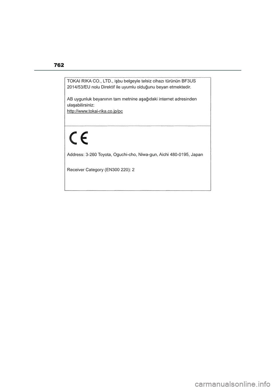 TOYOTA COROLLA HATCHBACK 2023  Betriebsanleitungen (in German) 762 