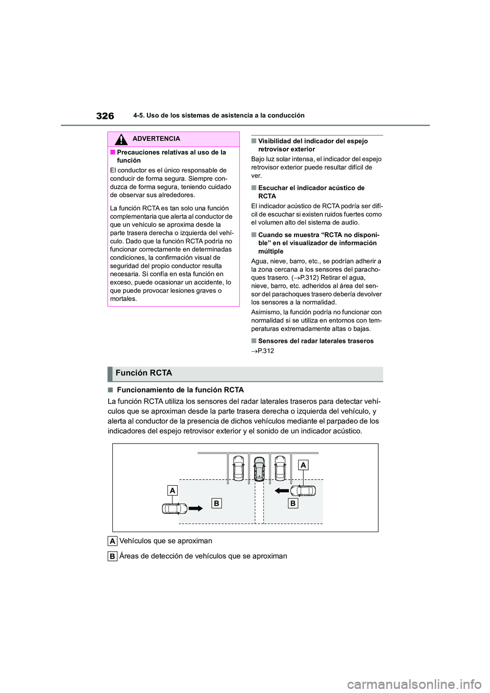 TOYOTA COROLLA HATCHBACK 2023  Manual del propietario (in Spanish) 3264-5. Uso de los sistemas de asistencia a la conducción
■Visibilidad del indicador del espejo  retrovisor exterior 
Bajo luz solar intensa, el indicador del espejo  
retrovisor exterior puede res