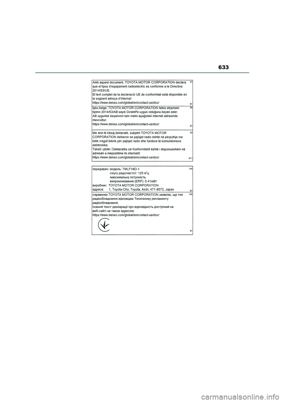 TOYOTA COROLLA HATCHBACK 2023  Manual del propietario (in Spanish) 633 