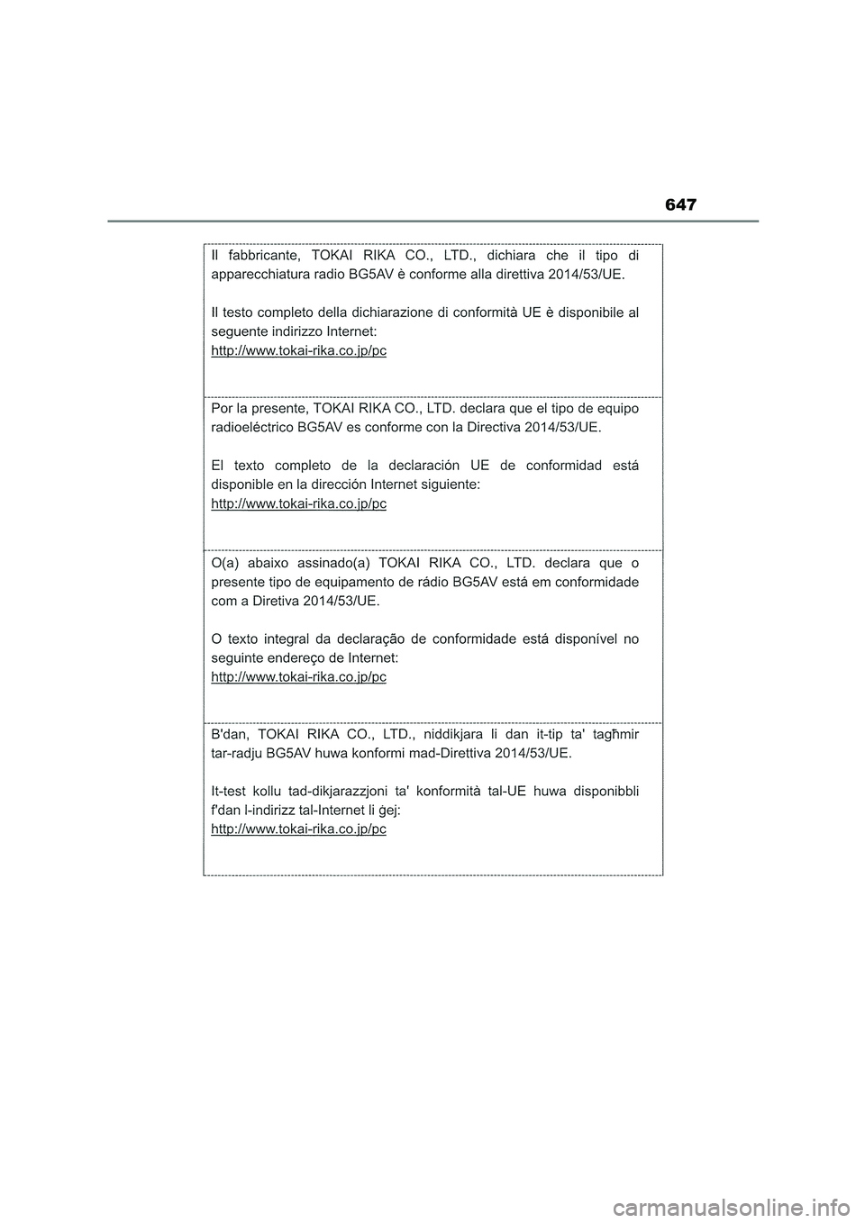 TOYOTA COROLLA HATCHBACK 2023  Manual del propietario (in Spanish) 647 