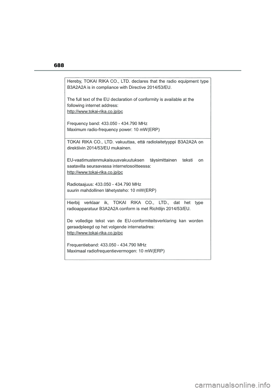 TOYOTA COROLLA HATCHBACK 2023  Manual del propietario (in Spanish) 688 