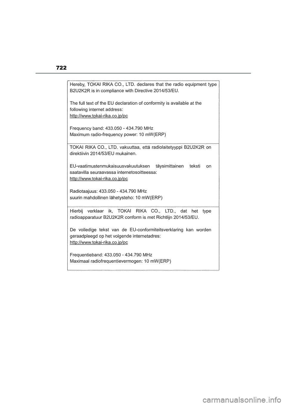 TOYOTA COROLLA HATCHBACK 2023  Manual del propietario (in Spanish) 722 