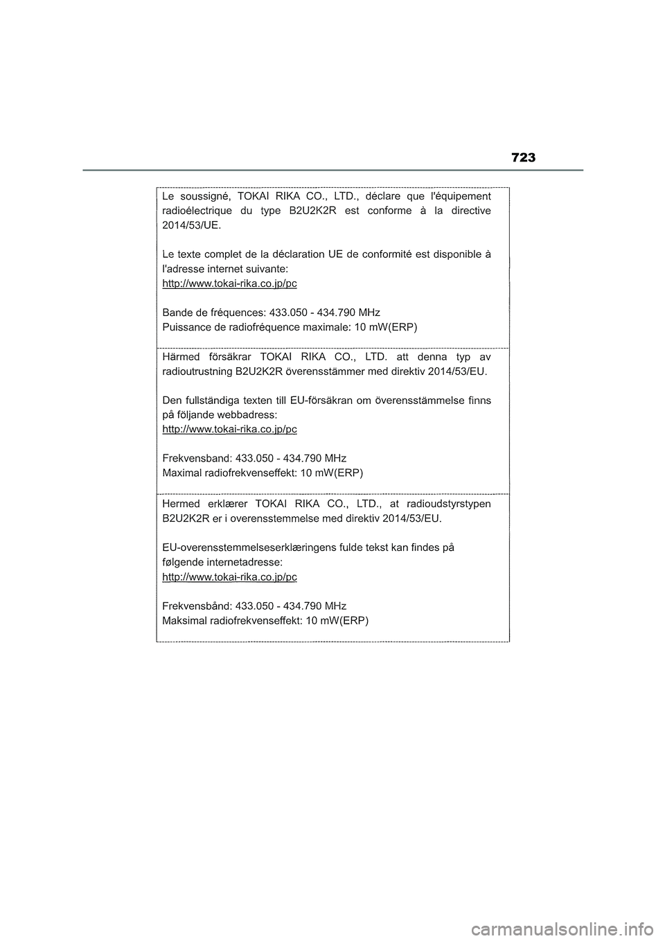 TOYOTA COROLLA HATCHBACK 2023  Manual del propietario (in Spanish) 723 
