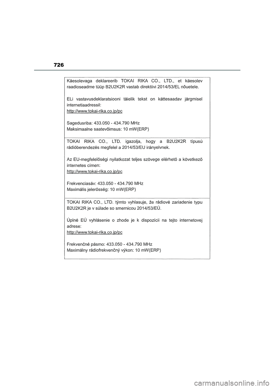 TOYOTA COROLLA HATCHBACK 2023  Manual del propietario (in Spanish) 726 