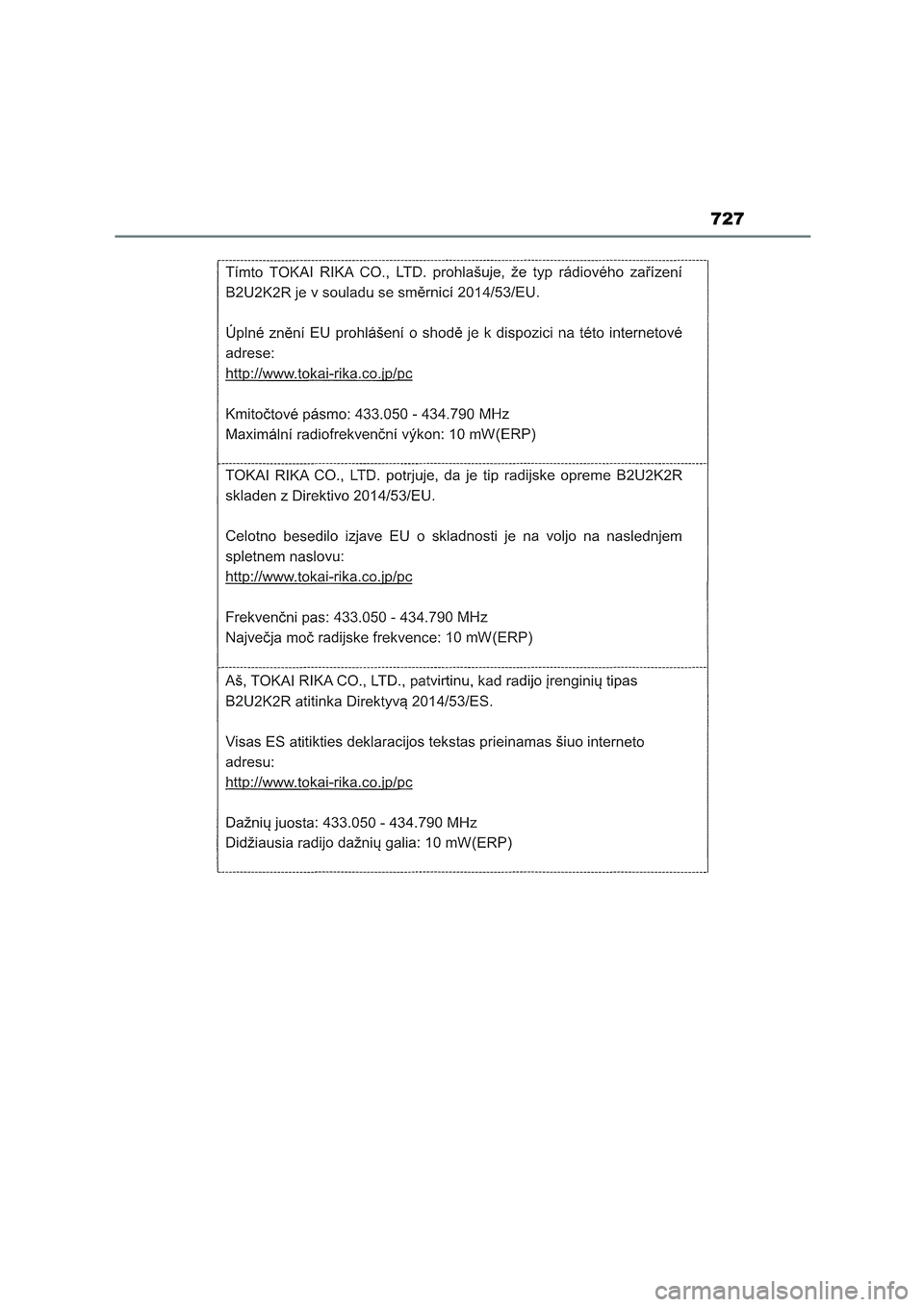 TOYOTA COROLLA HATCHBACK 2023  Manual del propietario (in Spanish) 727 