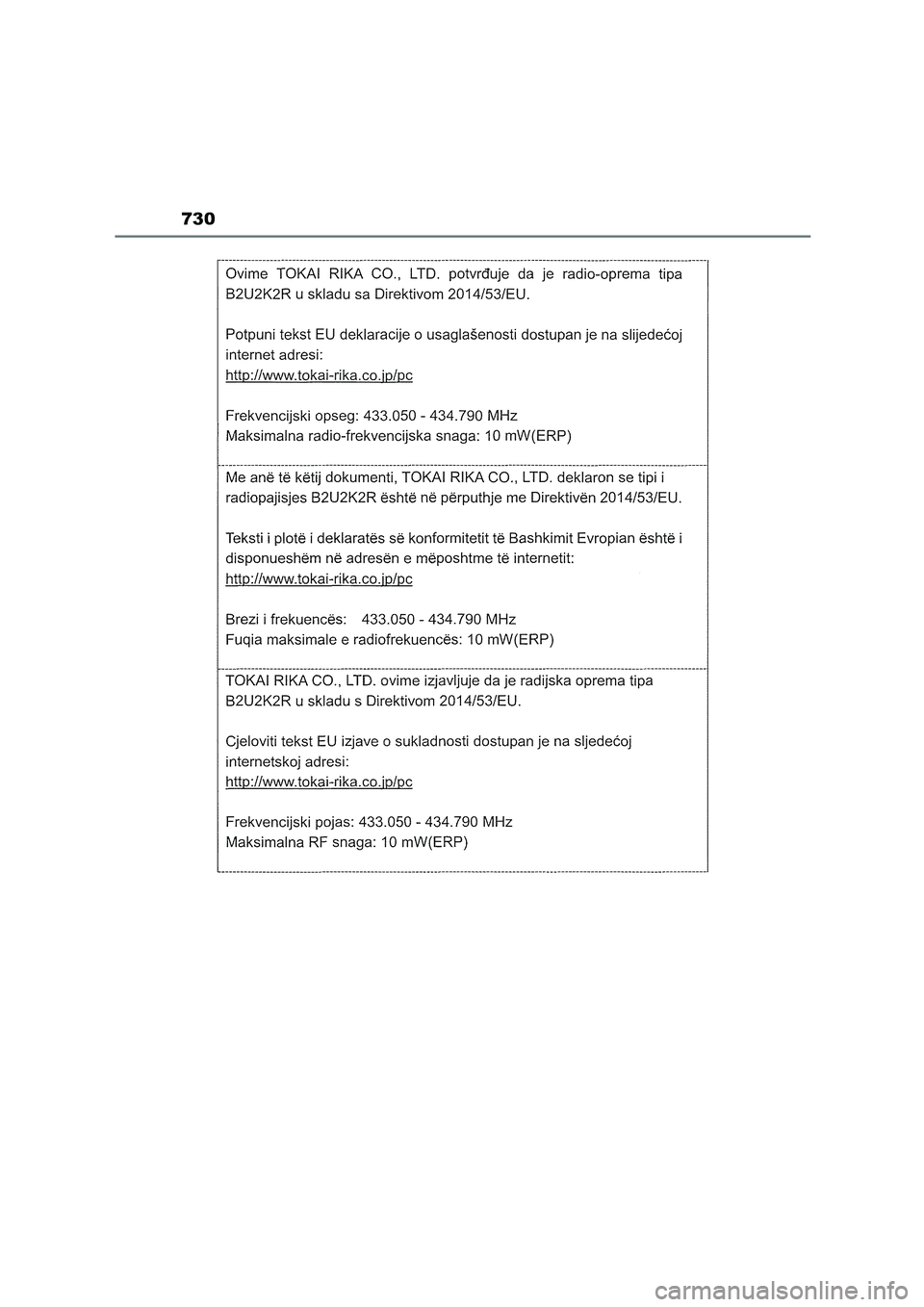 TOYOTA COROLLA HATCHBACK 2023  Manual del propietario (in Spanish) 730 