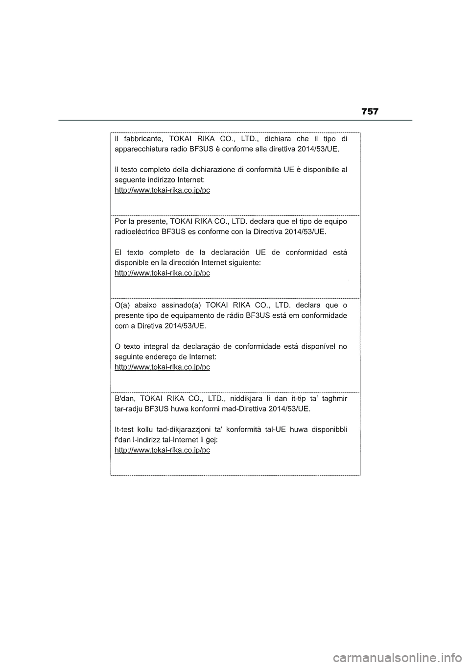 TOYOTA COROLLA HATCHBACK 2023  Manual del propietario (in Spanish) 757 