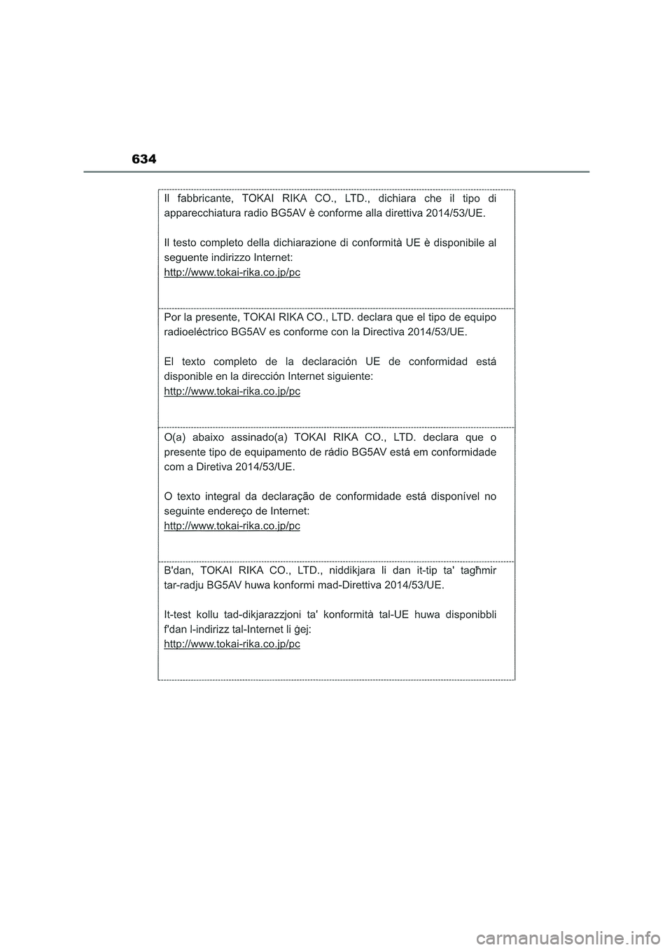 TOYOTA COROLLA HATCHBACK 2023  Manuale duso (in Italian) 634 