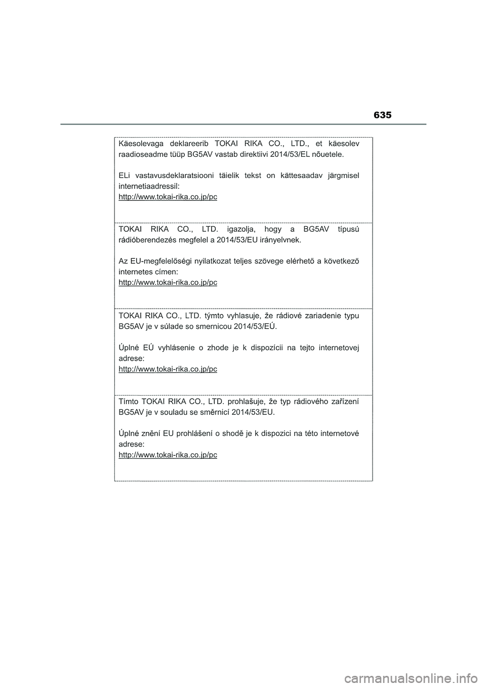 TOYOTA COROLLA HATCHBACK 2023  Manuale duso (in Italian) 635 